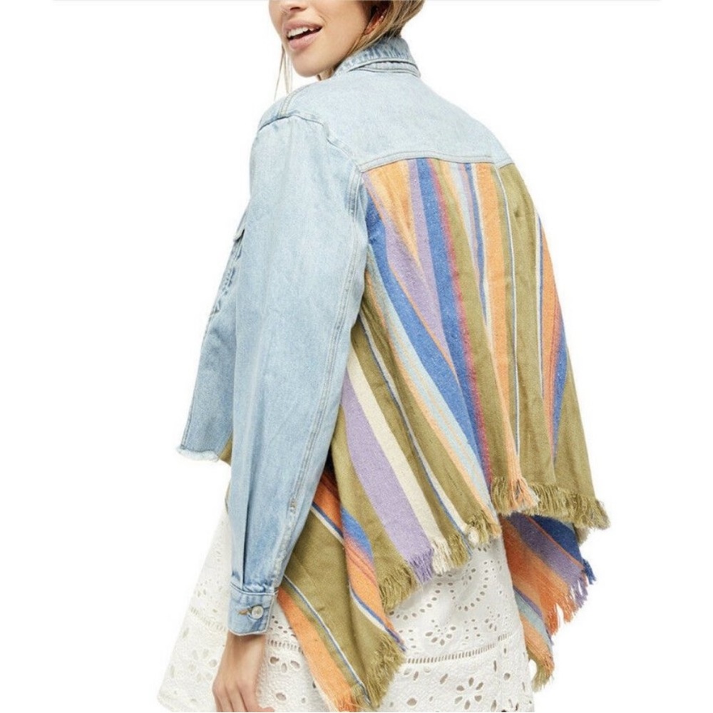 FREE PEOPLE In the Sun Mixed Media Jean Jacket Size XS
